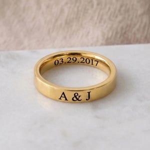 Minimalist Gold Stacking Ring | Inner Initial Engraved Custom Band | Dainty Personalized Ring for Women | Simple Gold Band | Custom Message