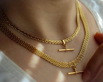 Vintage Style GOLD FILLED T Bar Charm Necklace - Solid Bar Choker Chain Jewelry Minimalist Waterproof Handmade Personalized Women Necklace
