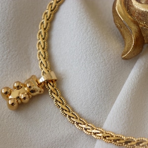 Gold FILLED Bear Charm Pendant Animal Necklace Vintage Choker Necklace Hoop Earrings Teddy Love Cute Bear Necklace Waterproof Gift For Her