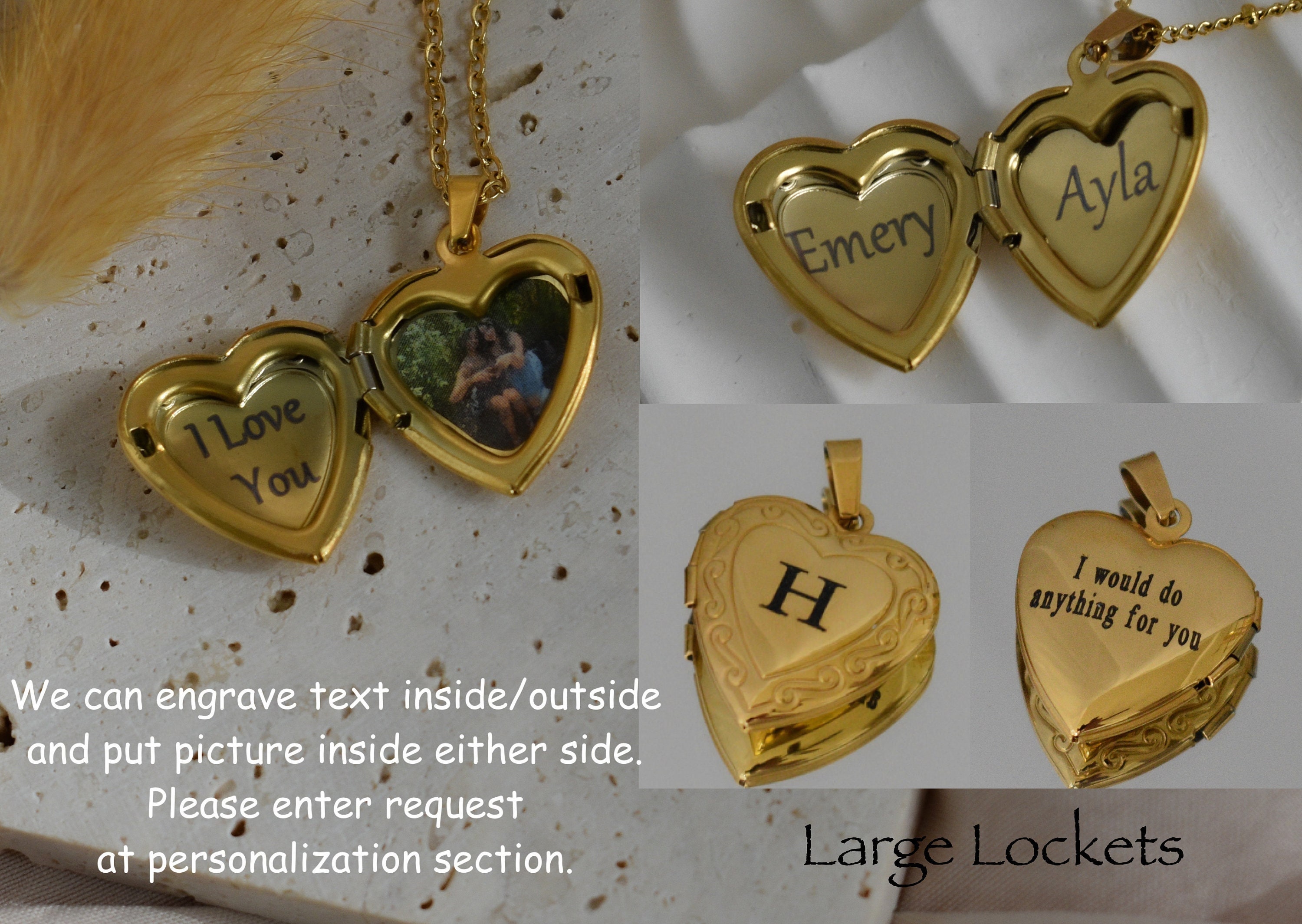 Letter A Name Love Locket Gold Initial Birthstone Personalised Necklace