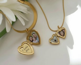 Heart Locket Necklace Hinged Locket for Picture Memorial Best Gift For Birthday WATERPROOF Dainty Twist Pearl Chain Gold Personalized Gifts