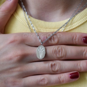 Silver Birth Flower Necklace, Flower Necklace, Silver Floral Zodiac, Birth Month Flower Necklace Silver Pendant Personalized WATERPROOF Gift