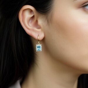 Gold Filled Emerald Hoop Earrings, Emerald Ruby Turquoise Pendant Charm Earrings, Topaz Minimalist Handmade Gift for Her Women WATERPROOF