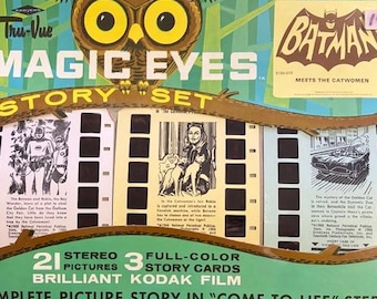 1966 BATMAN Tru-Vue Magic Eyes Story Set 'Batman incontra le Catwomen' nuovo di zecca sigillato