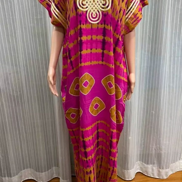 Robe de broderie imprimée 100% coton africain Bubu/Boubou, Kaftan Abaya, vêtements décontractés, vêtements de maison avec écharpe.