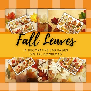 14 Fall Leaves Printable pages JPG Maple leaves | Junk Journaling | Mixed Media | Decoupage | Crafting | Collage | Signatures
