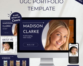 UGC Canva Portfolio Template blue | Minimalist Website Template for Content Creators, UGC Media Kit, Instant Download