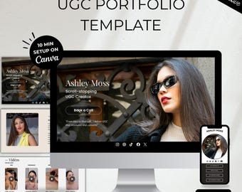 UGC Canva Portfolio Template black | Minimalist Website Template for Content Creators, UGC Media Kit, Instant Download
