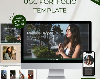 UGC Canva Portfolio Template black | Minimalist Website Template for Content Creators, UGC Media Kit, Instant Download