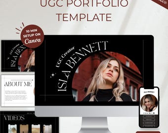 UGC Canva Portfolio Template black | Minimalist Website Template for Content Creators, UGC Media Kit, Instant Download