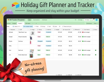 Holiday Gift Tracker & Ideas Organizer | Christmas Gift Planning Spreadsheet | Holiday Gift Budget Planning | Airtable Template with Formula