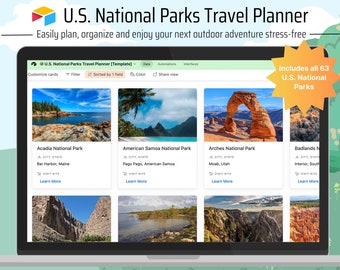 U.S. National Parks Travel Planner + Organizer | Itinerary + Activity Tracker | Travel Expenses + Budget Manager | Airtable Template