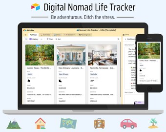 Digital Nomad USA Adventure Tracker | Organize Airbnb / VRBO Stays and Activities | Airtable Template