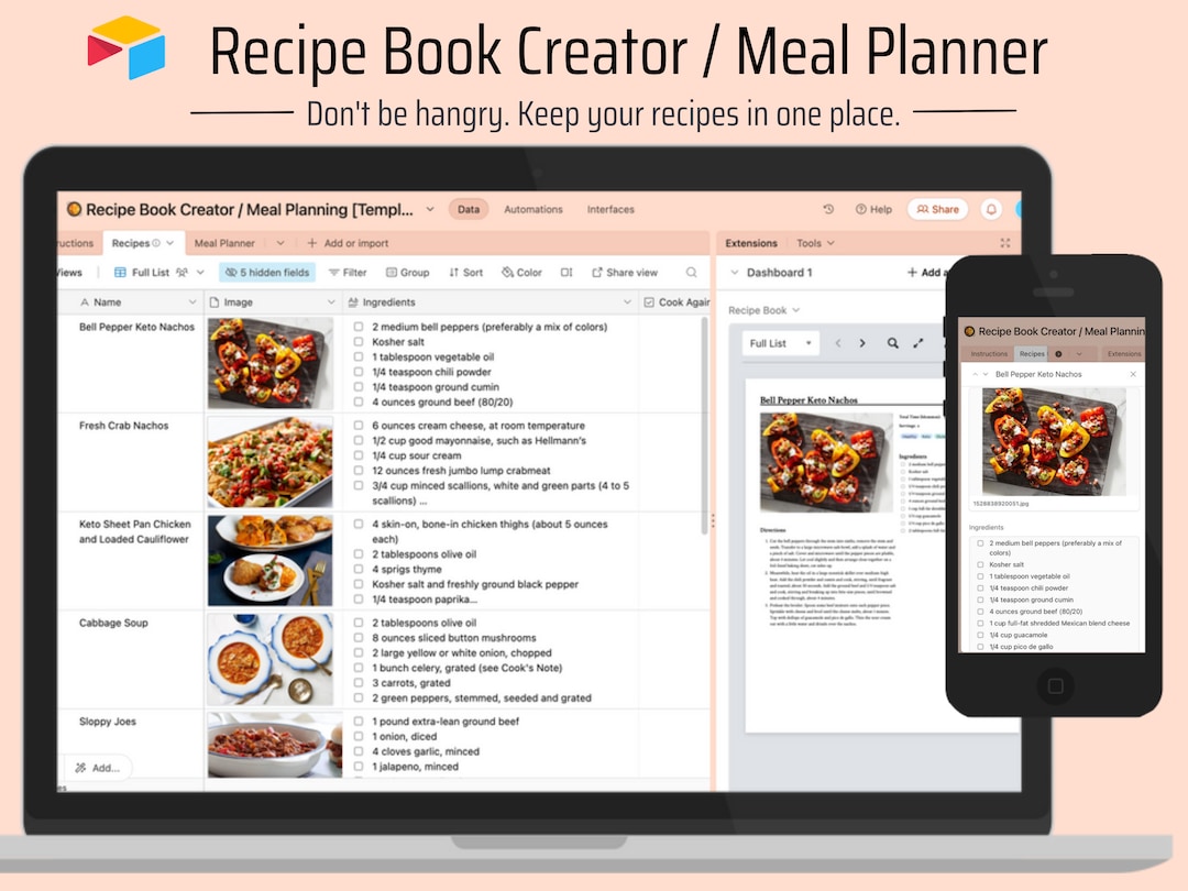 Recipe Book Maker Daily / Weekly Meal Planner Keep Your Recipes in One Place and Automatically