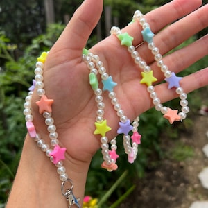 Custom PEARL and STARS Beaded Lanyard- Star Lanyard\Teachers/Customizable - for him her - holiday birthday anniversary gift - any profession