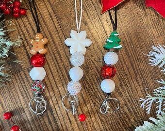Cordones festivos ~ Cordón de copo de nieve • Cordón de hombre de jengibre • Cordón de árbol de Navidad • Cuentas de silicona • Regalos navideños •