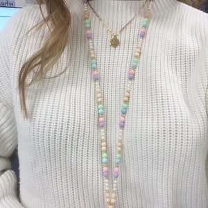 Custom wood, Pearl, pastel, gold lanyard - customize to say what you would like