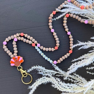 Fall Halloween Thanksgiving Lanyards, Beaded Lanyard, Teacher Lanyard, Custom Lanyard