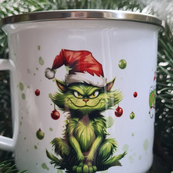 Katzen-Grinch Weihnachtliche Emaille Tasse