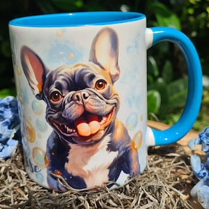 French Bulldog Mug, Frenchie, Bully, Dog with Soap Bubbles