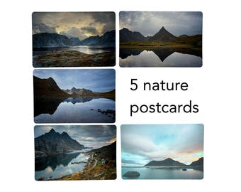 Nature Photography Postcard Set – 5 Art Prints, Mountain, Lake, Landscape Gift Set, Fine Art Paper