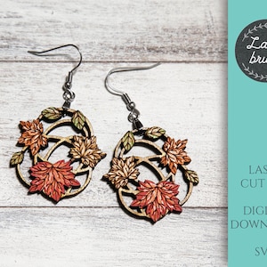 Fall Earrings SVG, Oak and Maple Leaves Earrings Digital File, Thanksgiving Earrings, Earrings Laser cut File, Glowforge File