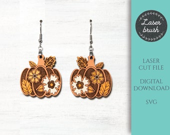 Floral Pumpkin Earrings SVG, Laser Cut File (Digital File)