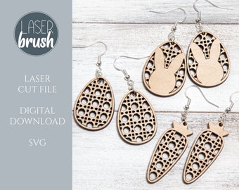 Easter Rattan Cane Earrings SVG, Bunny Earrings SVG,  Carrot Earrings, Egg Earrings, Earrings Laser cut file, Glowforge Digital File