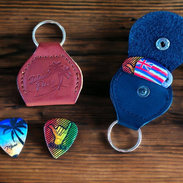 Island Picks Pocket / Leather Pouches for Guitar Picks with Key Chain. Picks are not included.