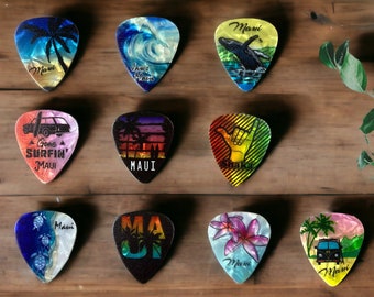Guitar Picks Set - 10 Cool Maui Guitar Picks / Guitar Picks Lovers /Gift from Maui /Made in Maui - Hawaii.