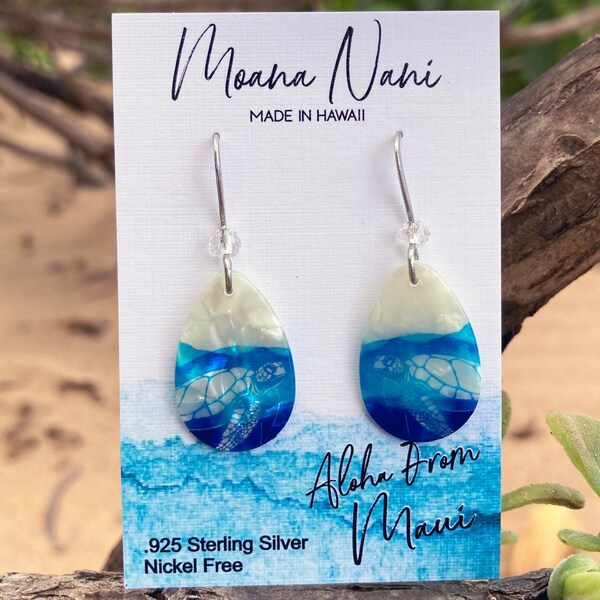 Moana Nani Hawaiian Turtle Earrings | Sterling Silver | Handcrafted in Maui | Unique Gift from Hawaii | Honu Design | Turtles Lovers