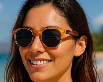 Occhiali da sole rotondi polarizzati / Occhiali da sole unisex in legno di bambù ecologico UV400 / Occhiali da sole leggeri fatti a mano, moda sostenibile / Oceana Maui Makena