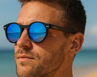 Occhiali da sole rotondi polarizzati / Occhiali da sole unisex in bambù e legno ecologico / Occhiali da spiaggia retrò leggeri con protezione UV400 / Oceana Maui Kamaole