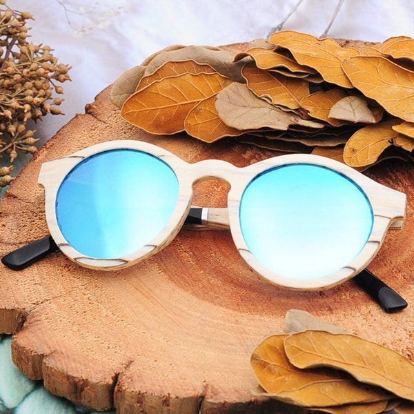 Oceana Maui - Aloha  Handcraft wooden sunglasses - Wooden Arms Unisex Sunglasses - UV400 + Polarized, Anti-Glare, Lightweight.