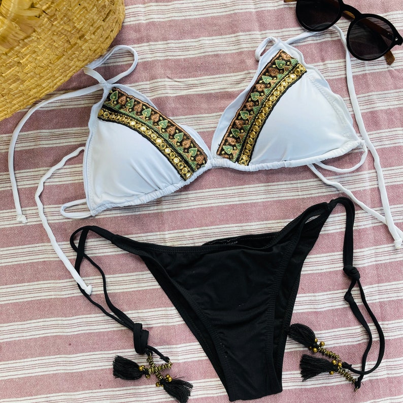 Womens Designer Bikini Set. Custom Indian Gold Embroidered Etsy