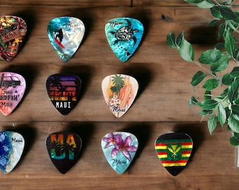 Guitar Picks Set - 10 Cool Maui Guitar Picks / Guitar Picks Lovers /Gift from Maui /Made in Maui - Hawaii.