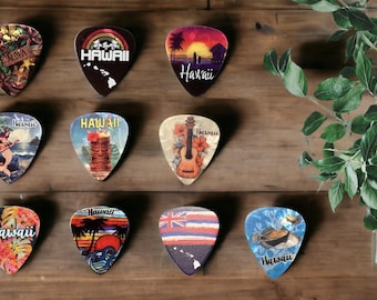 Guitar Picks Set - 10 Cool Hawaii Guitar Picks / Guitar Pick Lovers / Gift from Hawaii / Tropical Music Vibes