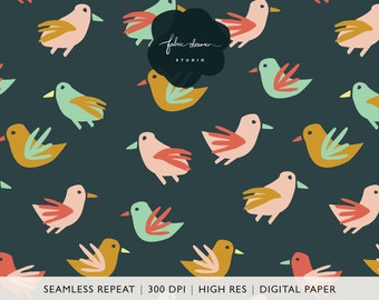 Seamless Birds Pattern | Digital Paper | Patterns for Fabric | Repeat Tile | Instant Download | Personal and Commercial Use