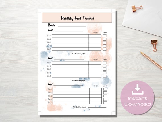 Monthly Goal Tracker Planner to Organize Goals Accomplishments