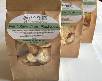 Dried Lion's Mane Mushrooms (US grown - homegrown using organic and sustainable methods) Net wt: 1 oz, 8oz or 16oz (bulk size available)