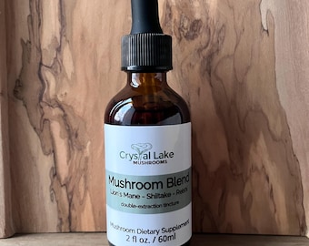 Mushroom Extract Blend: Lion's Mane, Shiitake, Reishi - 2 fl.oz/60ml (double extraction, tincture, fungus, dual extract, supplement)