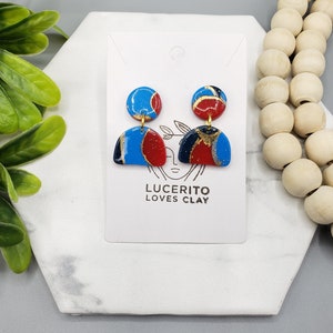 red and blue clay earrings | lightweight | statement earrings | handmade | polymer clay earrings | modern jewelry | hypoallergenic
