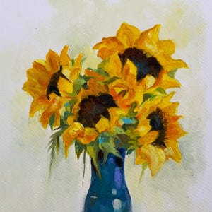 Original, NOT A PRINT -sunflower painting, sunflowers oil painting, botanical art, flower painting, original oil painting - Unframed artwork