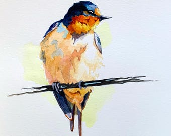 Original - NOT A PRINT, swallow painting, swallow watercolour, bird painting, original bird painting, bird art - Unframed artwork