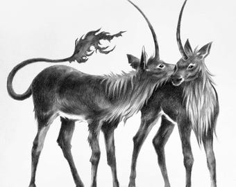 Original - NOT A PRINT, unicorns drawing, unicorn sketch, unicorn artwork, mythology art, charcoal & graphite - Unframed artwork