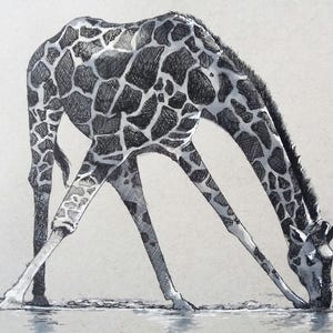 Original, NOT A PRINT - giraffe sketch, giraffe drawing, giraffe art, wildlife art pen and ink drawing - Unframed art
