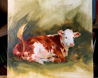 Cow Painting, NOT A PRINT, Cow Oil Painting, Animal Art, Original Cow Painting, Farm Art, Animal Painting, animal gift - Unframed Artwork