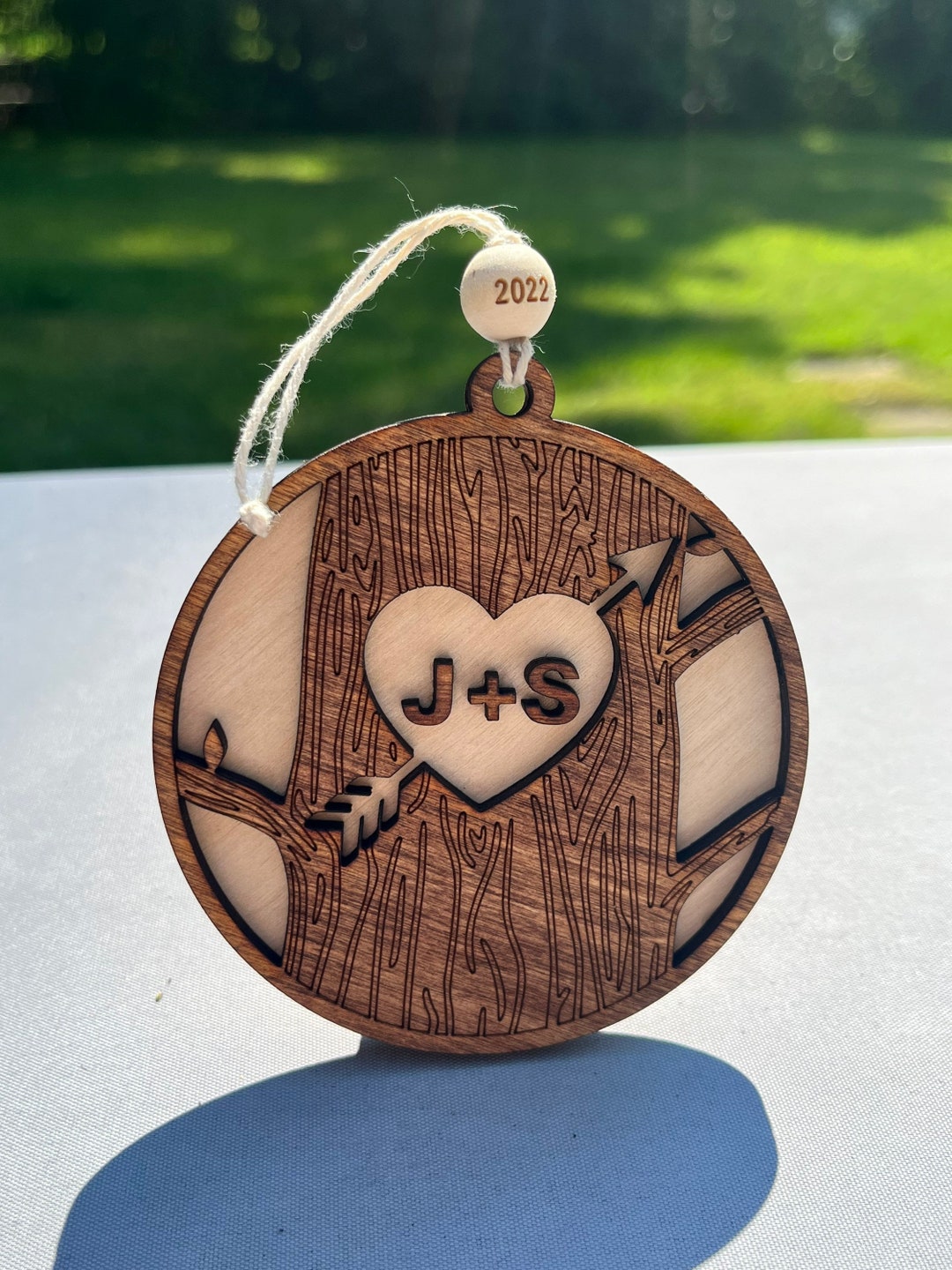 Personalized Tree Trunk Ornament Couples Ornament Heart Etsy