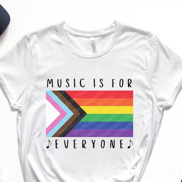 Music Is For Everyone Pride Flag Diversity Inspirational Music T-Shirt, Tee for Music Educator, Musician Pride Flag Shirt, Gift for Musician