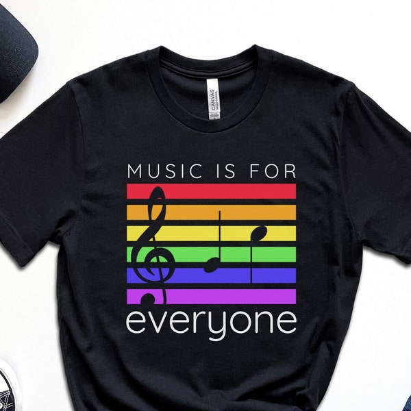 Music is for Everyone Rainbow Staff T-Shirt | Gift for Musician/Music Teacher/Music Educator/Composer/Arranger